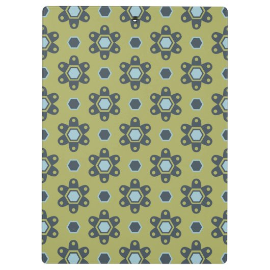 Retro Blue & Black Daisies op Green Floral Pattern Klembord (Achterkant)