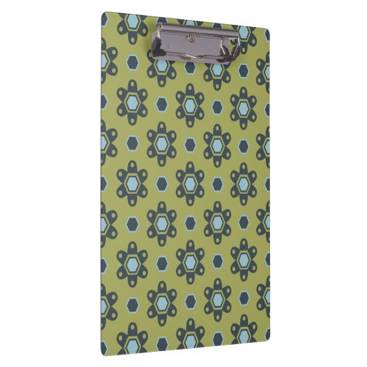 Retro Blue & Black Daisies op Green Floral Pattern Klembord (Rechts)