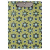 Retro Blue & Black Daisies op Green Floral Pattern Klembord (Voorkant)