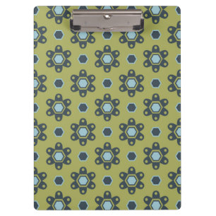 Retro Blue & Black Daisies op Green Floral Pattern Klembord