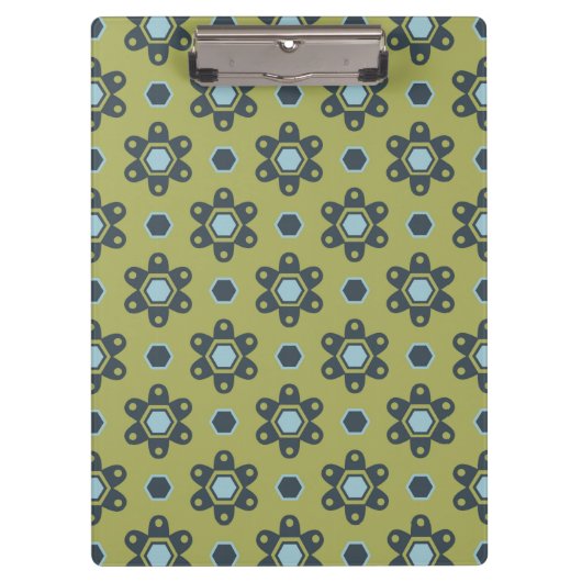 Retro Blue & Black Daisies op Green Floral Pattern Klembord (Voorkant)