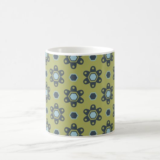 Retro Blue & Black Daisies op Green Floral Pattern Koffiemok (Center)