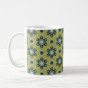 Retro Blue & Black Daisies op Green Floral Pattern Koffiemok