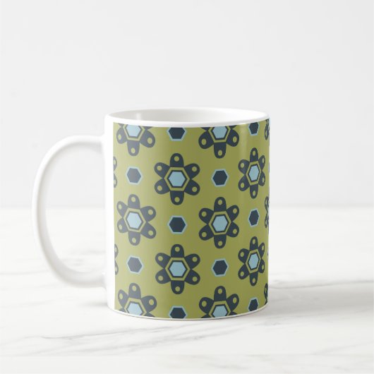 Retro Blue & Black Daisies op Green Floral Pattern Koffiemok (Links)