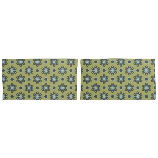 Retro Blue & Black Daisies op Green Floral Pattern Kussensloop (Voorkant-Set)
