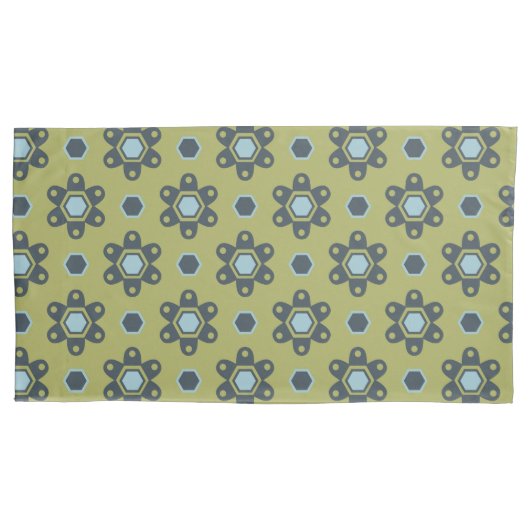 Retro Blue & Black Daisies op Green Floral Pattern Kussensloop (Voorkant-Links)