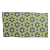 Retro Blue & Black Daisies op Green Floral Pattern Kussensloop (Achterkant-Rechts)