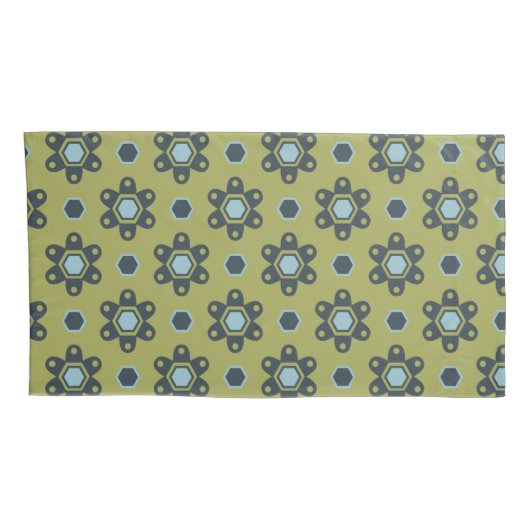 Retro Blue & Black Daisies op Green Floral Pattern Kussensloop (Achterkant-Rechts)