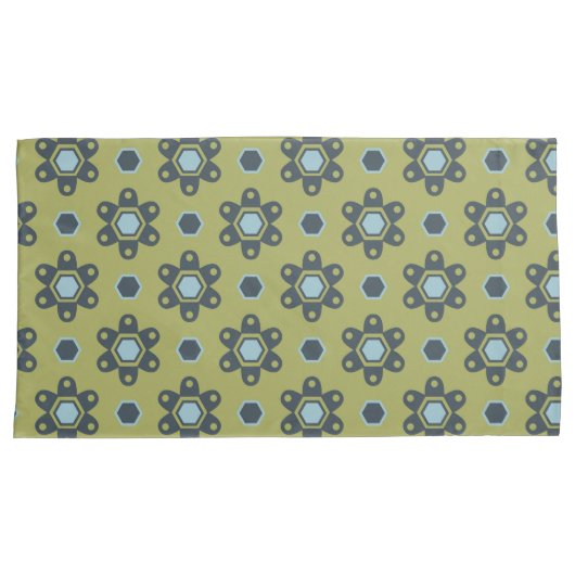 Retro Blue & Black Daisies op Green Floral Pattern Kussensloop (Voorkant-Rechts)