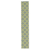 Retro Blue & Black Daisies op Green Floral Pattern Lange Tafelloper (Voorkant)