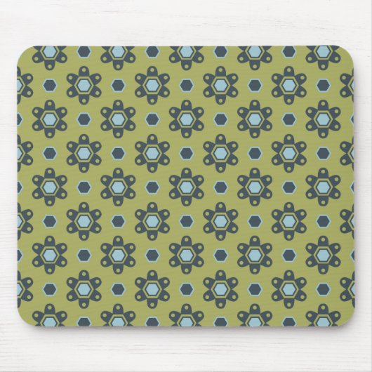 Retro Blue & Black Daisies op Green Floral Pattern Muismat (Voorkant)