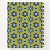 Retro Blue & Black Daisies op Green Floral Pattern Notitieboek (Achterkant)