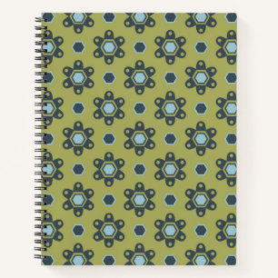 Retro Blue & Black Daisies op Green Floral Pattern Notitieboek