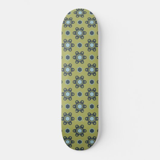 Retro Blue & Black Daisies op Green Floral Pattern Persoonlijk Skateboard (Voorkant)