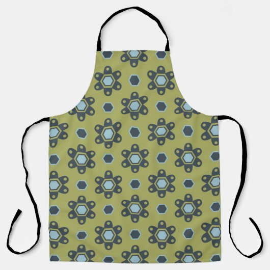 Retro Blue & Black Daisies op Green Floral Pattern Schort (Voorkant)
