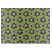 Retro Blue & Black Daisies op Green Floral Pattern Snijplank (Voorkant)