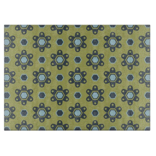Retro Blue & Black Daisies op Green Floral Pattern Snijplank (Voorkant)