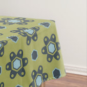 Retro Blue & Black Daisies op Green Floral Pattern Tafelkleed (Voorbeeld)