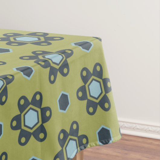 Retro Blue & Black Daisies op Green Floral Pattern Tafelkleed (Voorbeeld)