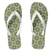 Retro Blue & Black Daisies op Green Floral Pattern Teenslippers (Voetbed)