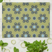 Retro Blue & Black Daisies op Green Floral Pattern Theedoek (Gevouwen)