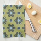 Retro Blue & Black Daisies op Green Floral Pattern Theedoek (Quarter Fold)