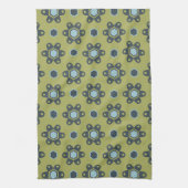 Retro Blue & Black Daisies op Green Floral Pattern Theedoek (Verticaal)