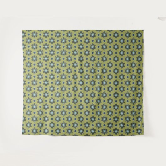 Retro Blue & Black Daisies op Green Floral Pattern Wandkleed (Voorkant (horizontaal))