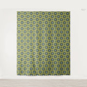 Retro Blue & Black Daisies op Green Floral Pattern Wandkleed (Voorkant)