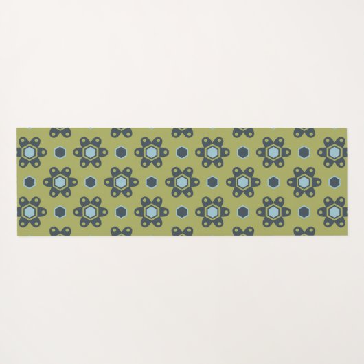 Retro Blue & Black Daisies op Green Floral Pattern Yogamat (Achterkant (horizontaal))