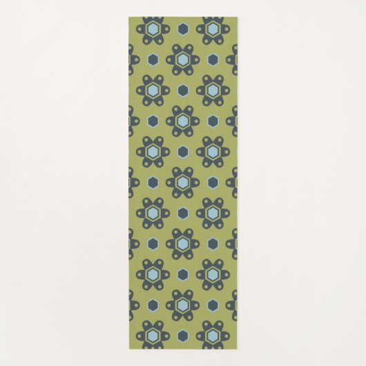 Retro Blue & Black Daisies op Green Floral Pattern Yogamat (Voorkant)
