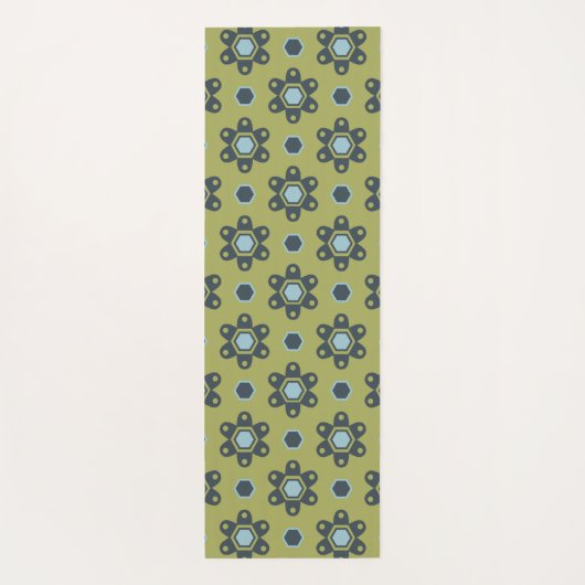 Retro Blue & Black Daisies op Green Floral Pattern Yogamat (Achterkant)