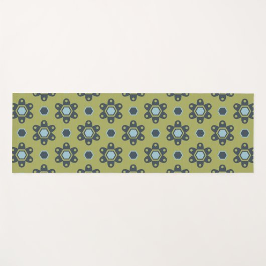 Retro Blue & Black Daisies op Green Floral Pattern Yogamat (Voorkant (horizontaal))
