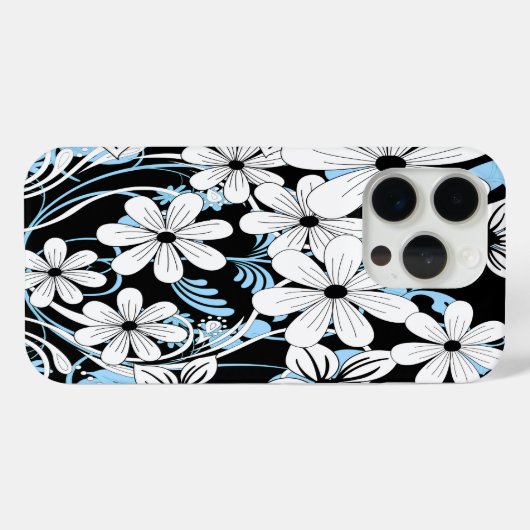 Retro Blue Black en White Floral Pattern Case-Mate iPhone Case (Achterkant (horizontaal))