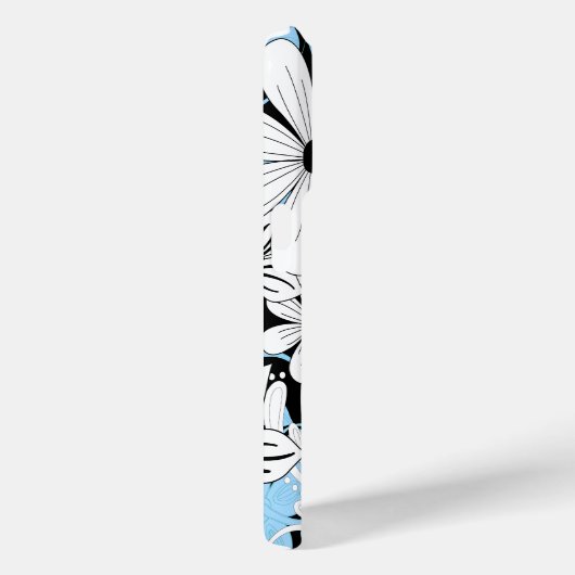 Retro Blue Black en White Floral Pattern Case-Mate iPhone Case (Achterkant / Rechts)