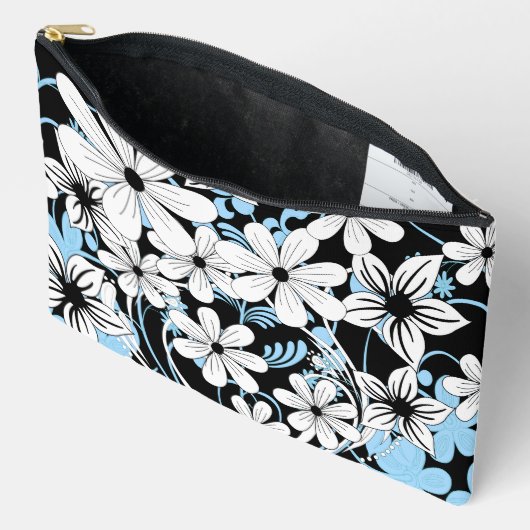 Retro Blue Black en White Floral Pattern Etui (Open)