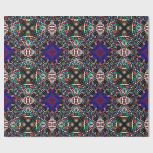 Retro Blue Blossom Fractal Patroon Cadeaupapier (Vlak)