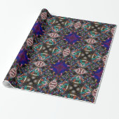 Retro Blue Blossom Fractal Patroon Cadeaupapier (Uitgerold)