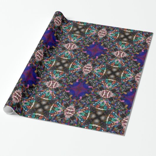 Retro Blue Blossom Fractal Patroon Cadeaupapier (Uitgerold)
