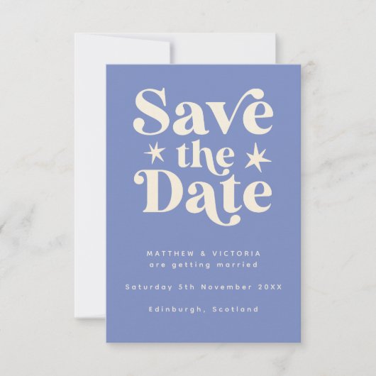 Retro Blue Boho Simple Save the Date Card (Voorkant)