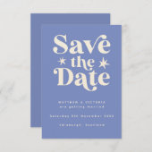 Retro Blue Boho Simple Save the Date Card (Voorkant / Achterkant)