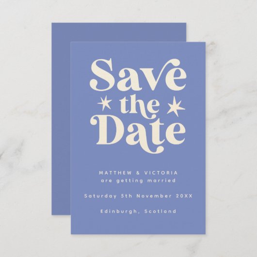 Retro Blue Boho Simple Save the Date Card (Voorkant / Achterkant)