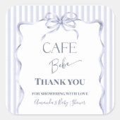 Retro Blue Bow Cafe Bebe Boy Coffee Baby Shower Vierkante Sticker (Voorkant)