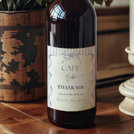 Retro Blue Bow Cafe Bebe Boy Coffee Baby Shower Wijn Etiket