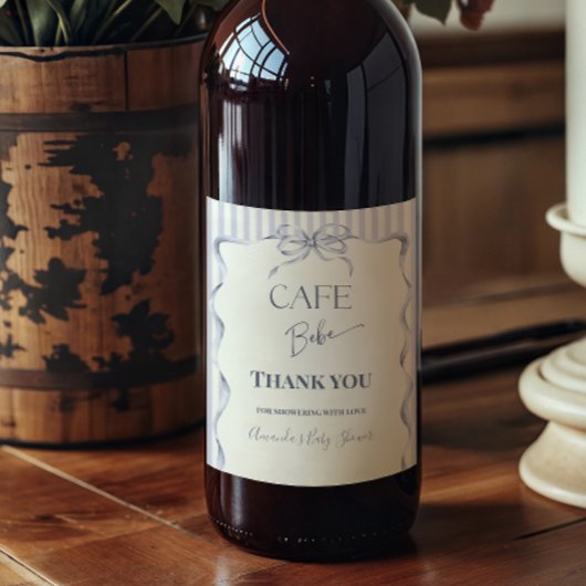 Retro Blue Bow Cafe Bebe Boy Coffee Baby Shower Wijn Etiket