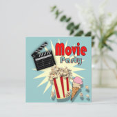 Retro Blue Boys Film Verjaardagsfeestje Uitnodigin Kaart (Staand voorkant)