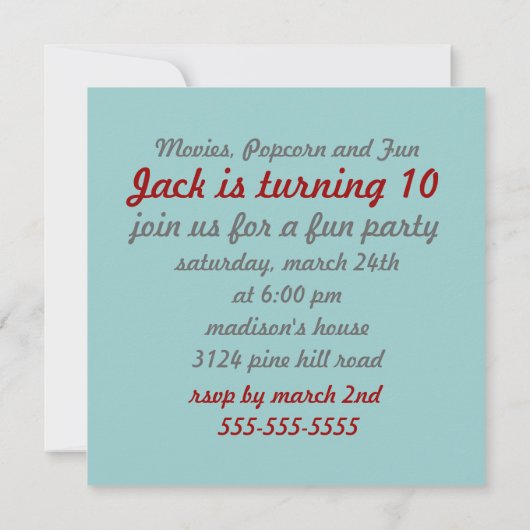 Retro Blue Boys Film Verjaardagsfeestje Uitnodigin Kaart (Achterkant)