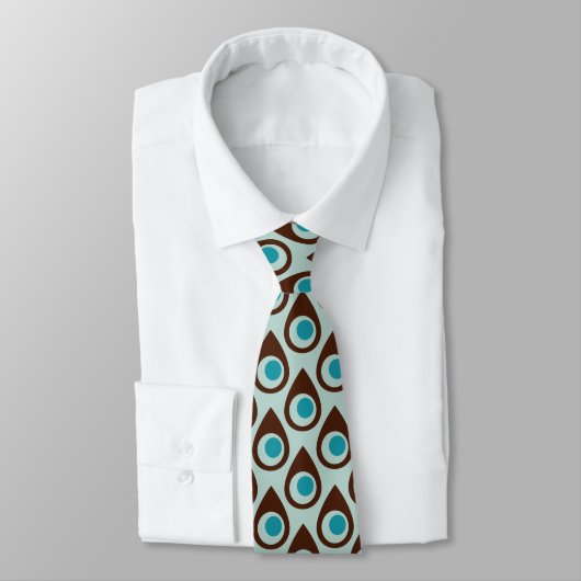 Retro Blue Brown Teardrop stijl patterned stropdas (Gebonden)