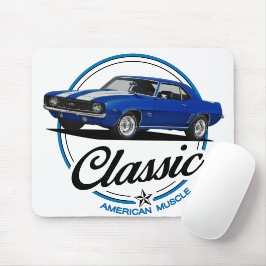 Retro Blue Camaro Classic Muismat (Met muis)