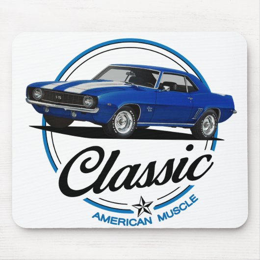 Retro Blue Camaro Classic Muismat (Voorkant)